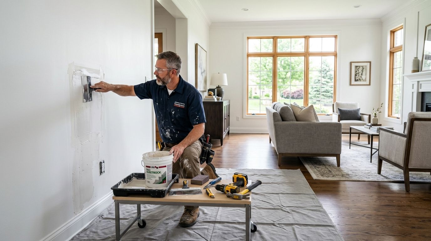 Drywall repair in Hunter&rsquo;s Crossing Greenwood Indiana home - Nick's Handyman Service, LLC